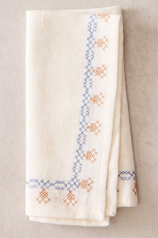 Set Of 2 Cross Stitch Linen Napkins
