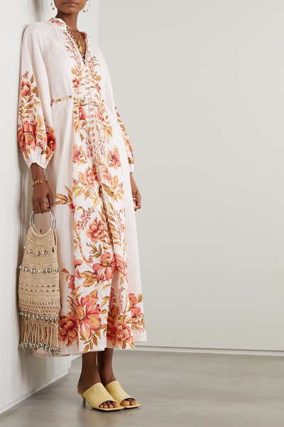 Vacay Billow Belted Floral-Print Linen Maxi Dress from Zimmermann