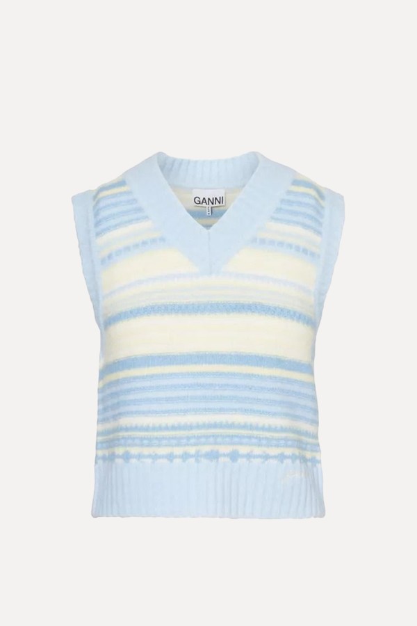 V-Neck Logo-Embroidered Knitted Top from GANNI