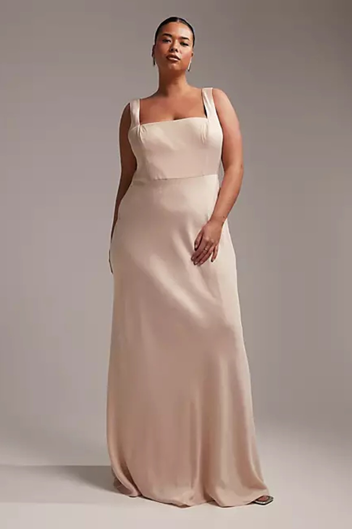 Bridesmaid Curve Satin Square Neck Maxi Dress from ASOS Design