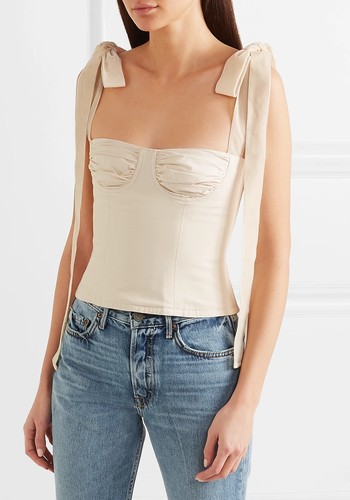 Velvet-Trimmed Cotton-Canvas Bustier Top from Orseund Iris