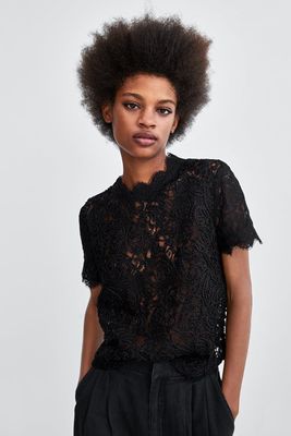 Lace Top with Cord Details from Zara