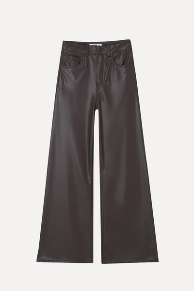 Wide-Leg Faux Leather Trousers from Pull & Bear