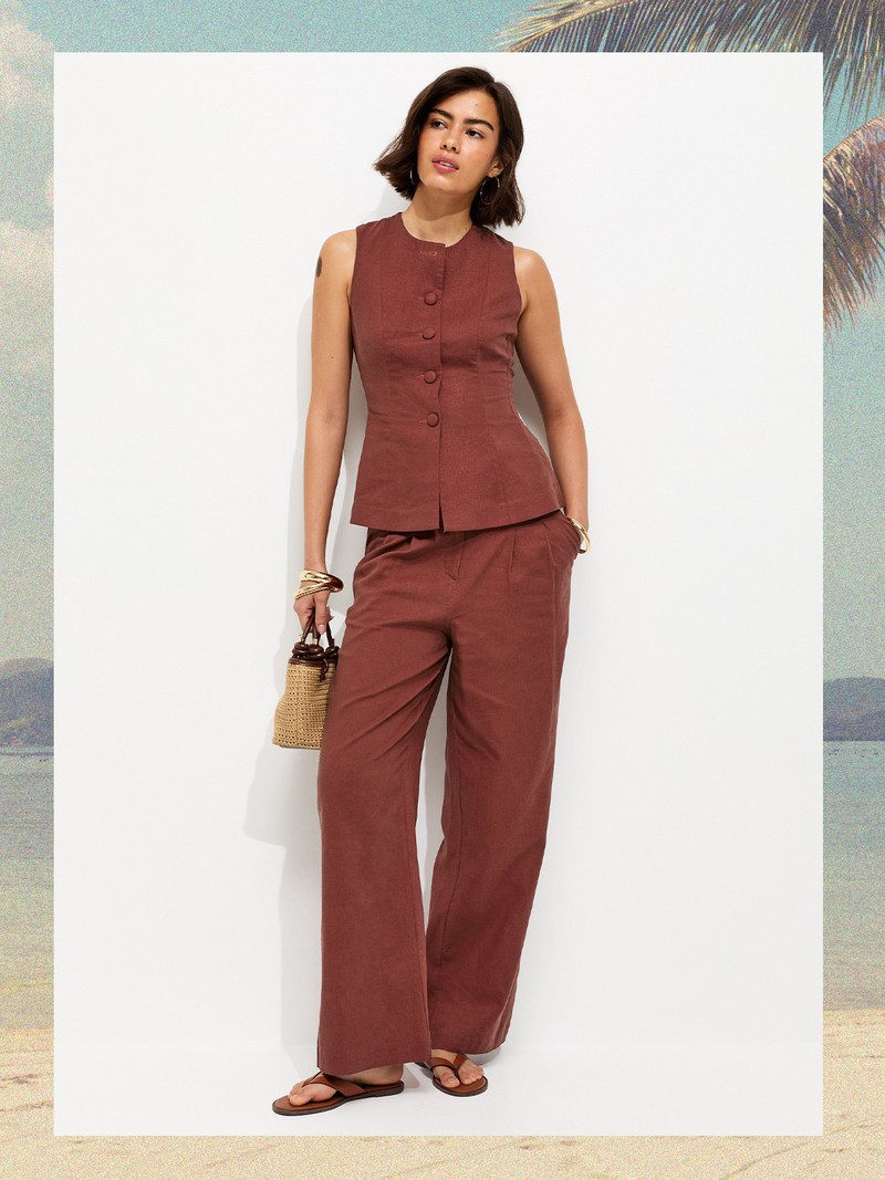 Linen Rich Button Through Peplum Waistcoat