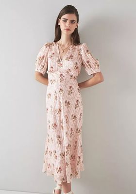 Leith Pink Wildflower Potpourri Silk Metallic Stripe Dress