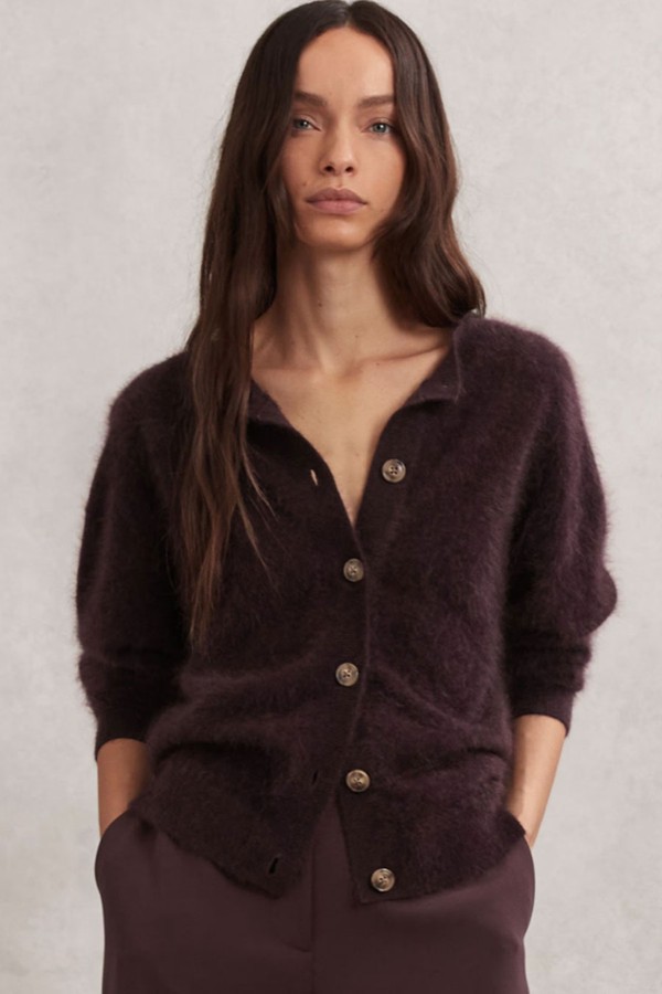 100% Brushed Cashmere Cardigan from Reiss