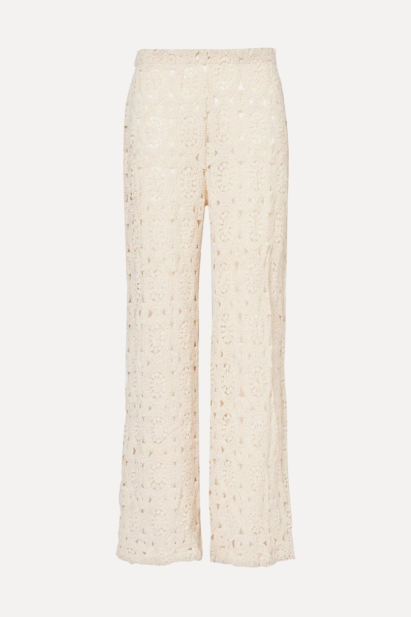 Soleil Crochet Knit Straight-Leg Cotton-Blend Trousers from 4th & Reckless