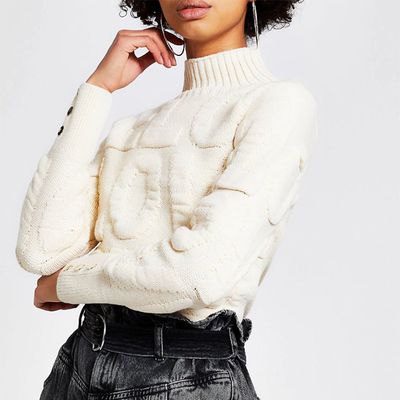 Cream Love Turtle Neck Knitted Jumper