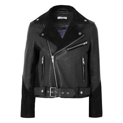 Lloyd Suede-Paneled Textured-Leather Biker Jacket from Ganni