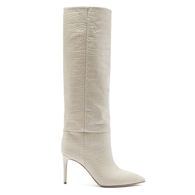 Crocodile-Effect Leather Knee-High Boots from Paris Texas