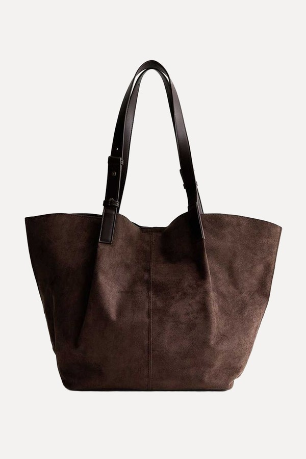 Faux Suede Shopper Tote Bag