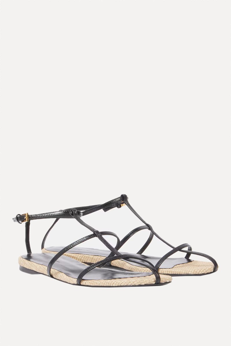 Cage Leather Raffia-Trimmed Sandals from Khaite
