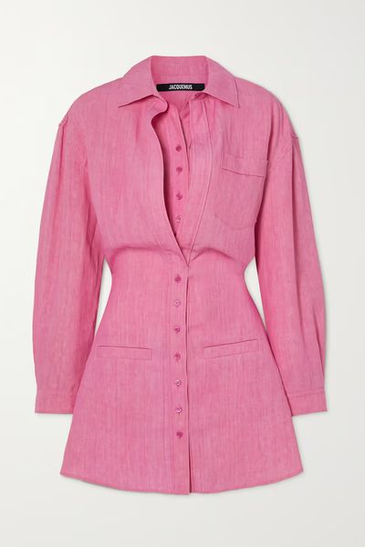 Baunhilha Layered Linen Mini Shirt Dress from Jacquemus