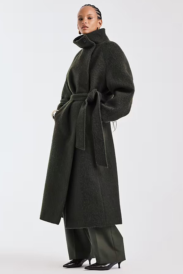 Premium Brushed Wool Blend Oversized Funnel Neck Coat from ASOS DESIGN
