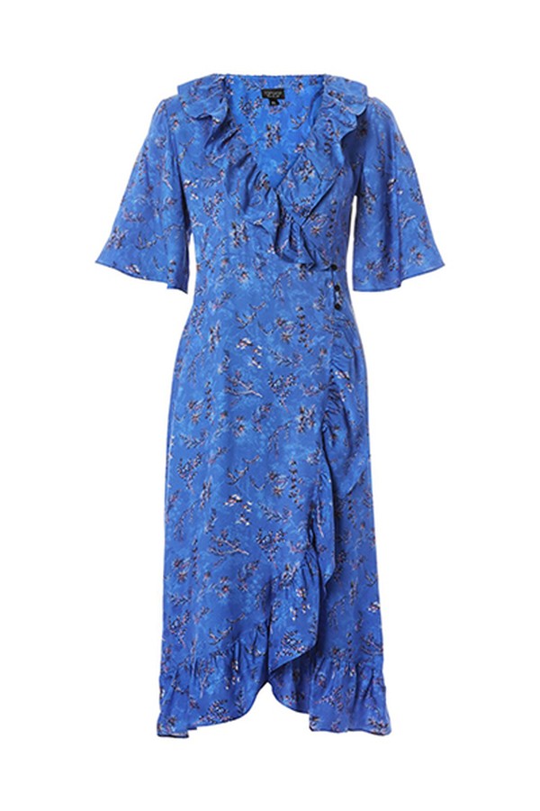 Floral Jacquard Midi Wrap Dress