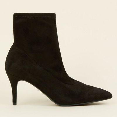 Black Suedette Kitten Heel Sock Boots from New Look