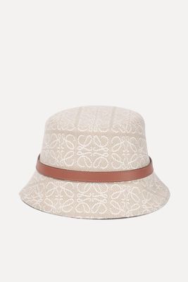 Leather-Trimmed Embroidered Cotton-Blend Bucket Hat from Loewe