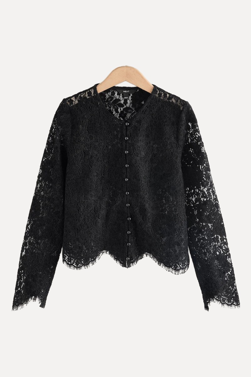 Flocked Velvet Button Down Long Sleeve Top