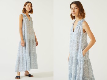 Floral Batik Linen Gauze Maxi Dress