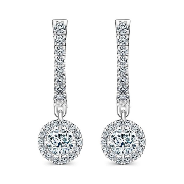 Foundations Round Diamond Single Halo Drop Earrings  from Vashi