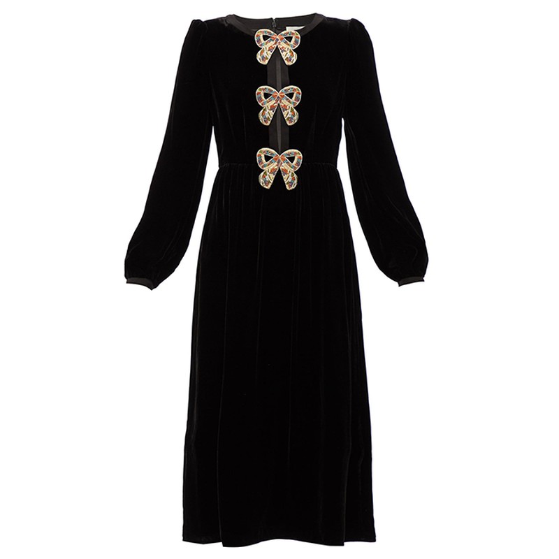 Camille Crystal-Bow Velvet Midi Dress, £695 | Saloni 