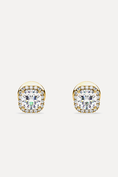 Beatrice Cushion Cut Lab Diamond Halo Earrings 1.30ct In 18K Yellow Gold 