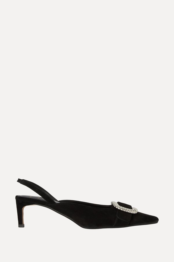Slingback Buckle Suede Court Shoes
