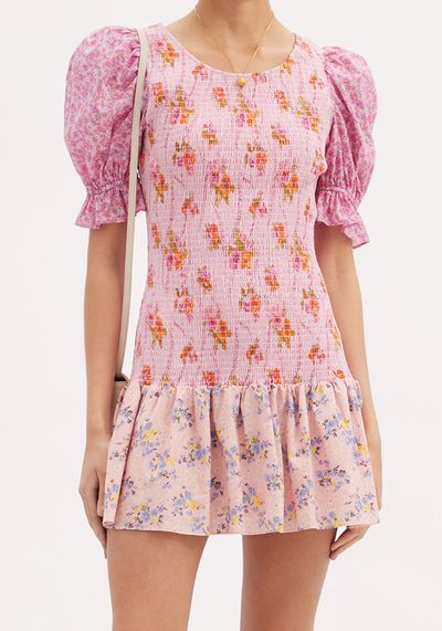 Luppa Shirred Floral-Print Mini Dress