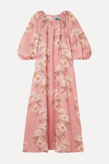 Georgina Gathered Floral-Print Linen Maxi Dress from Bernadette