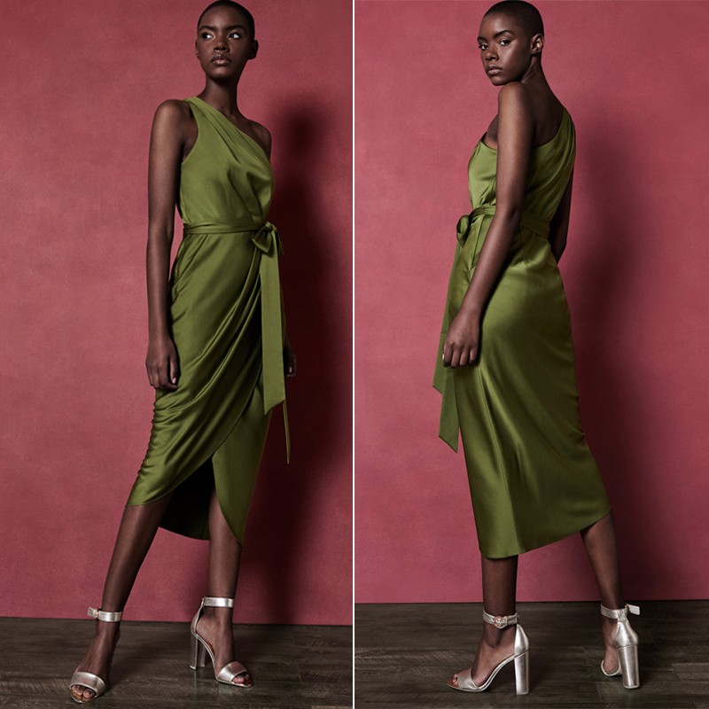 Gabie One Shoulder Drape Midi Dress