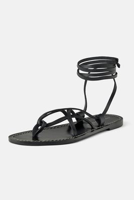 Flat Leather Sandals with Criss-Cross Straps