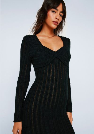 Ribbed Corset Knitted Midi Dress 