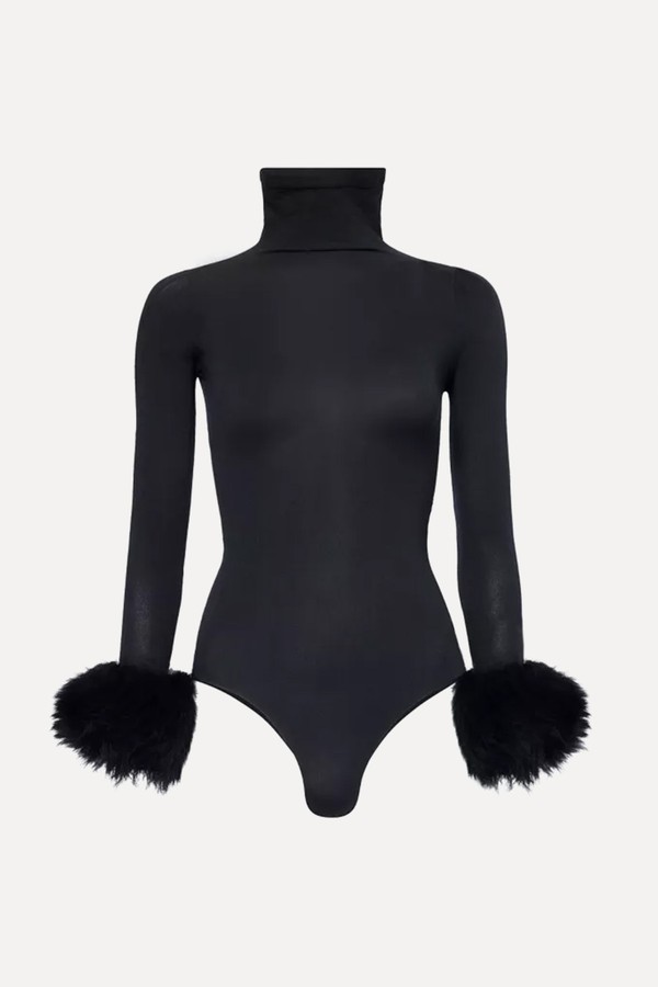 Turtle-Neck Detachable-Cuff Stretch-Woven Bodysuit from Alaïa