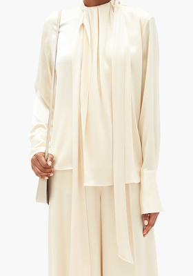 Draped Neck-Tie Satin Blouse from Loewe
