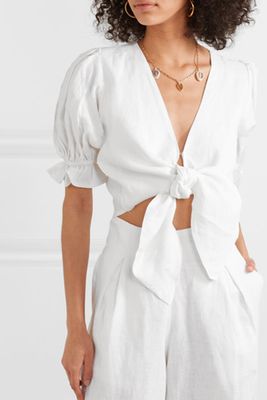 Jamais Cropped Tie-Front Linen Top from Faithfull The Brand