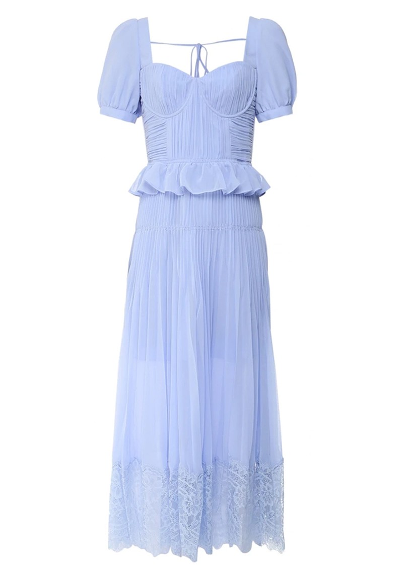 Blue Short Sleeve Chiffon Midi