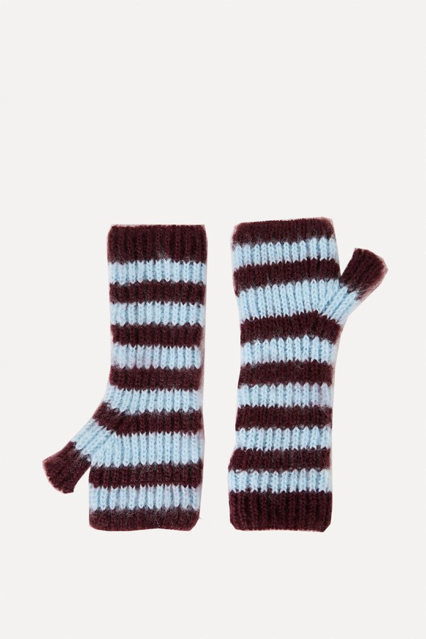 Fluffy Striped Knitted Wrist Warmers from Oliver Bonas