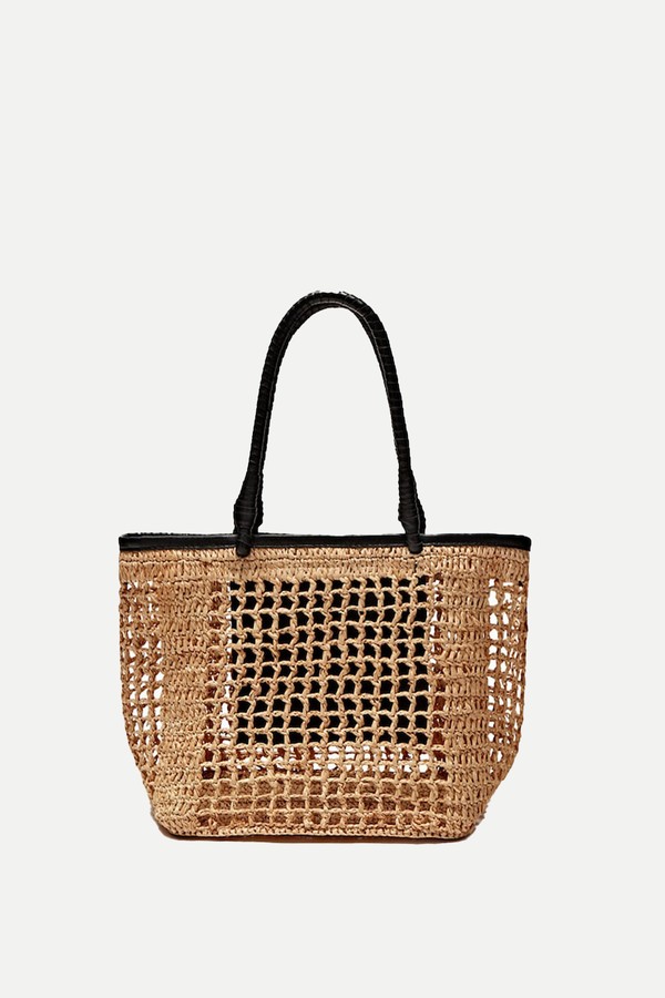 Open-Knit Raffia Mini Tote Bag