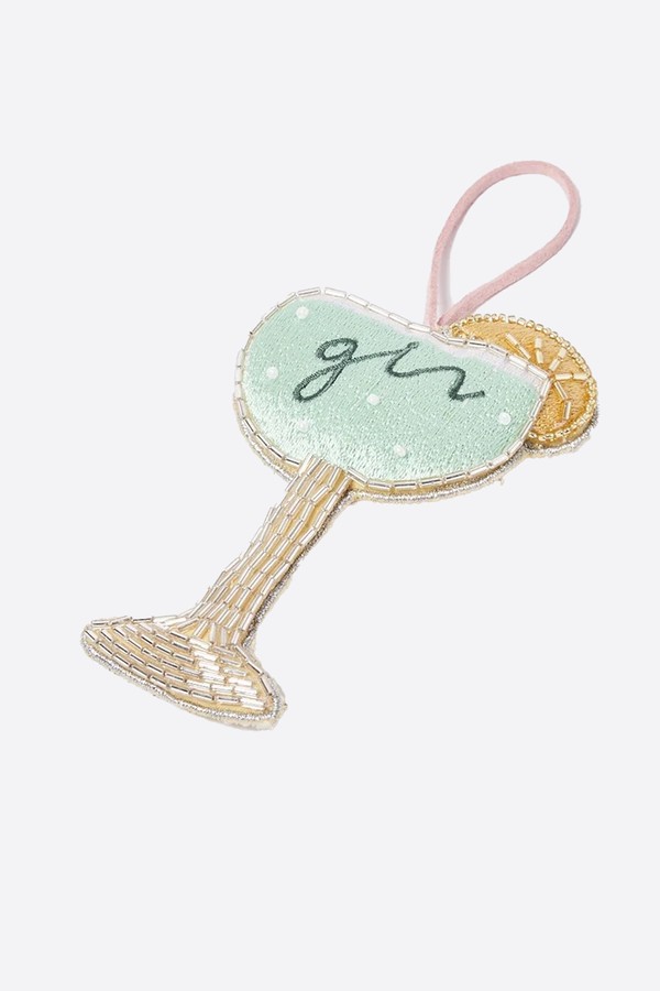 Gin Goblet Green Beaded Fabric Christmas Tree Decoration from Oliver Bonas
