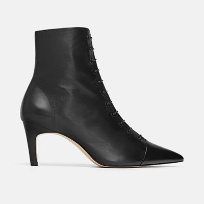 Lace-Up Leather High Heel Ankle Boots from Zara