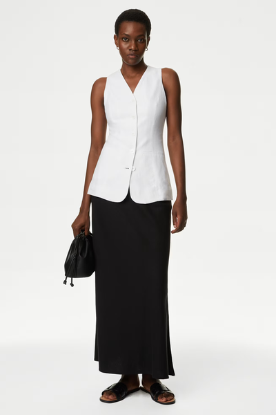 Linen Blend Button Through Longline Waistcoat from M&S