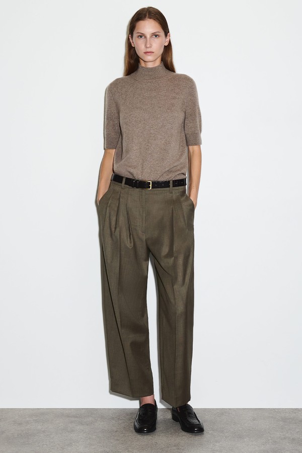 Pleated Barrel-Leg Wool Trousers