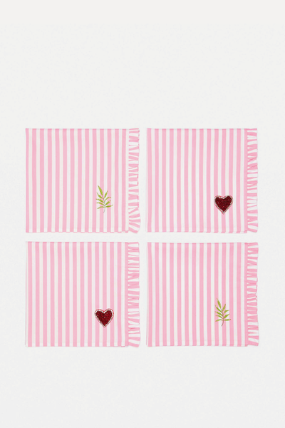 Heart & Foliage Striped Napkins  from Abbie Walsh