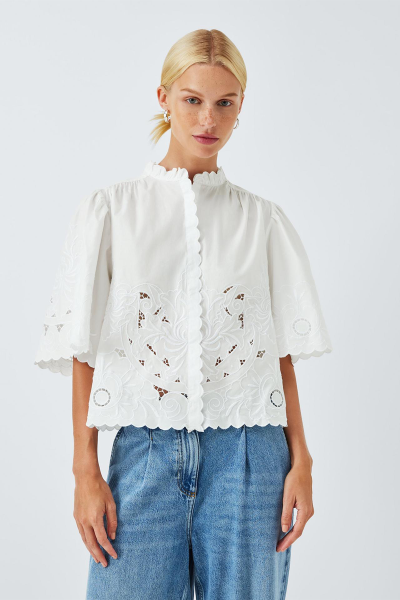 Embroidered Cutwork Scallop Top from AND/OR
