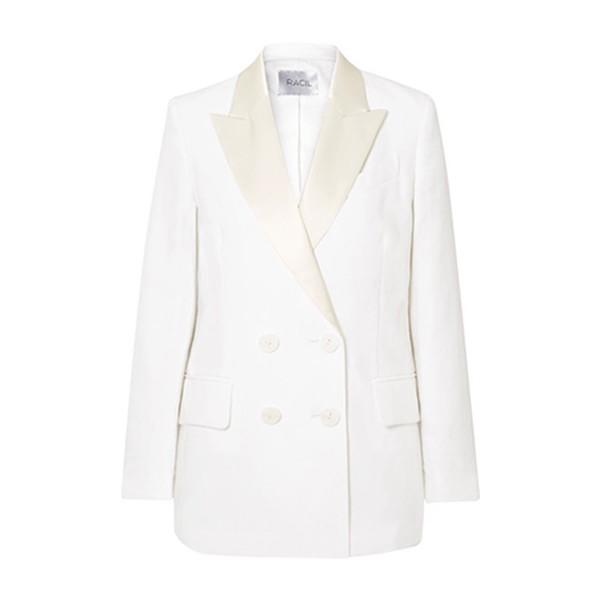 Casablanca Double-Breasted Satin-Trimmed Linen Blazer from Racil