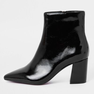 Patent Pointed Block Heel Boots