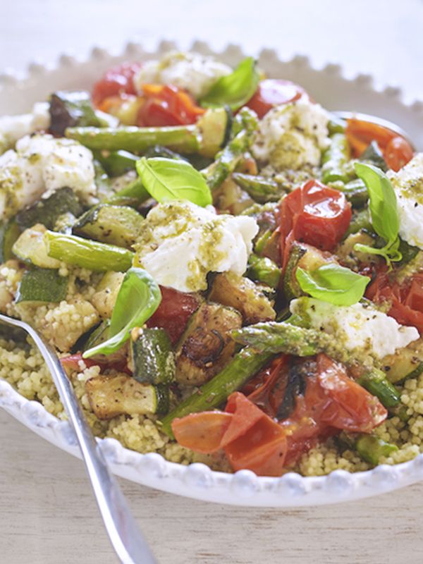 Chicken With Pesto Roasted Vegetable Couscous
