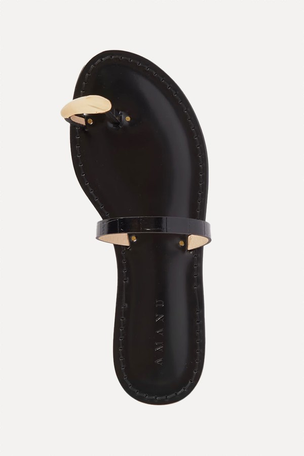 The Kibera Embellished Croc-Effect Leather Sandals from Amanu