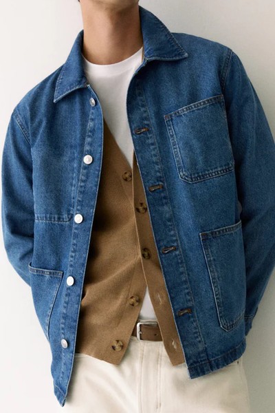 Cotton Denim Overshirt with Pockets from Mango 