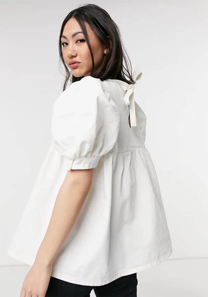 Denim Smock Top in White from ASOS Design